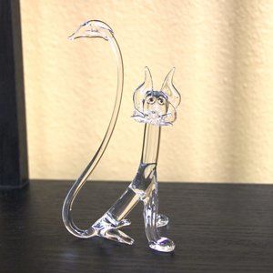 Hand Blown Glass Cat Lioness Art Glass Collectible Figurine 5.75" Tall